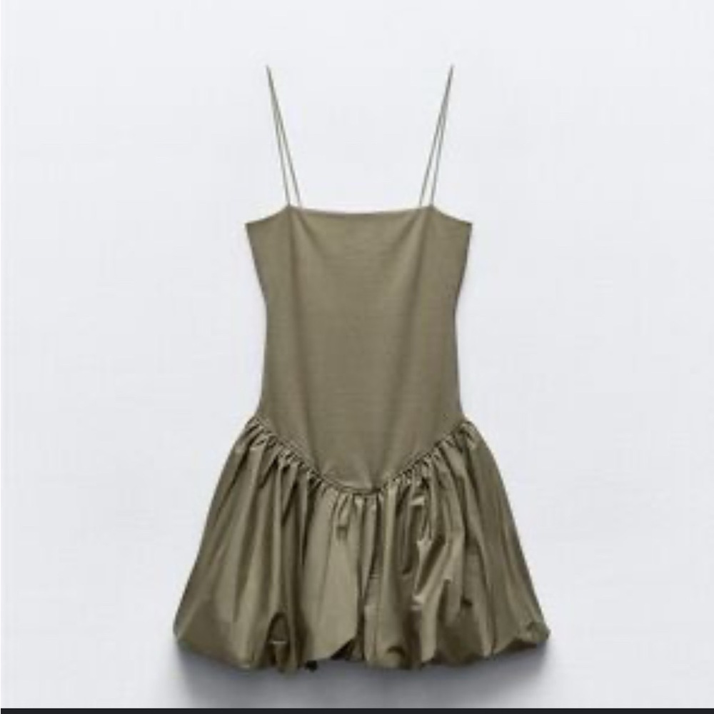 Zara Olive Green bubble Sleeveless Dress
